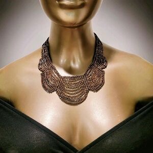 NWT Amrita Singh Champagne Austrian Crystal Silver Bib Necklace